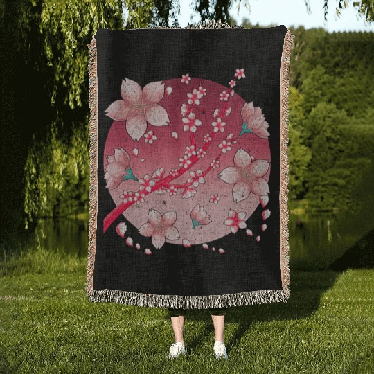 Japanese culture sakura gift cherry blossoms Woven Blankets