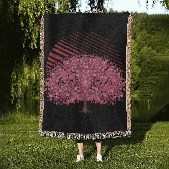 cherry blossom tree gift Japanese Sakura Woven Blankets