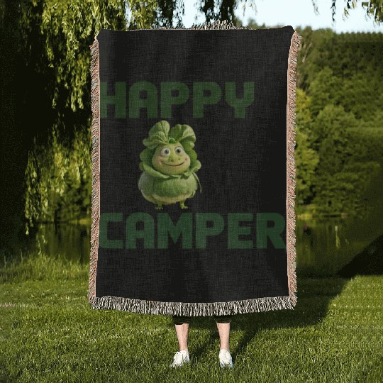 happy camper Woven Blankets