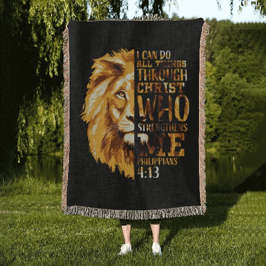 Philippians 413 Christian Bible Verse Lion Husband Woven Blankets