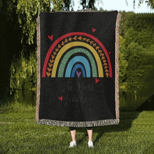 The Best Teacher rainbow Gift Heart Woven Blankets