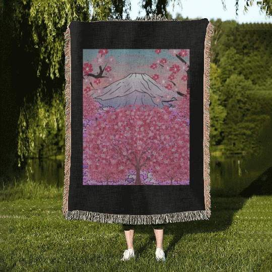 Japan nature mountain sakura gift cherry blossoms Woven Blankets