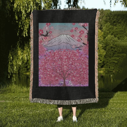 Japan nature mountain sakura gift cherry blossoms Woven Blankets