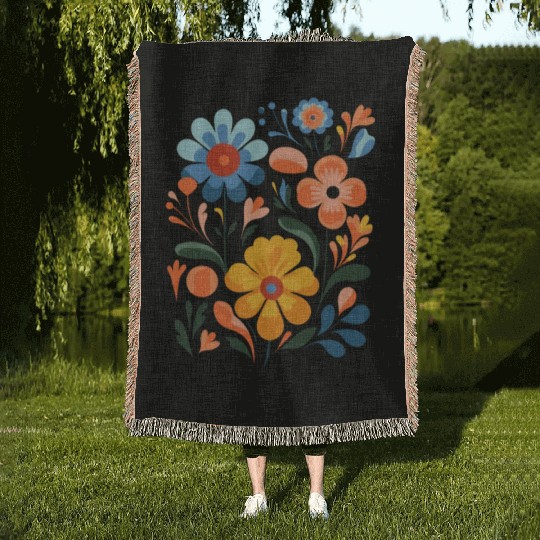 Nature's Nouveau Woven Blankets - Abstract Flower Print -
