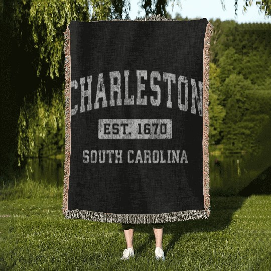 Charleston South Carolina Sc Established Sports Woven Blankets
