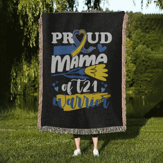 Proud Mom T21 World Down Syndrome Awareness Woven Blankets