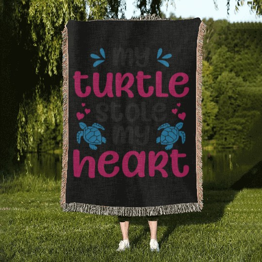 Sea Turtle Tortoise Valentines Day Woven Blankets