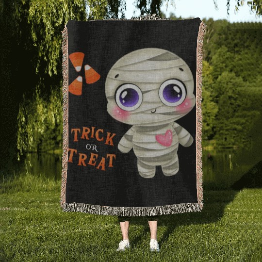 Cute halloween Trick or treat Funny cute mummy Woven Blankets