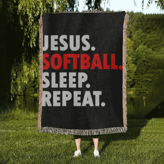 Jesus Softball Sleep Repeat - Novelty Hobby Woven Blankets