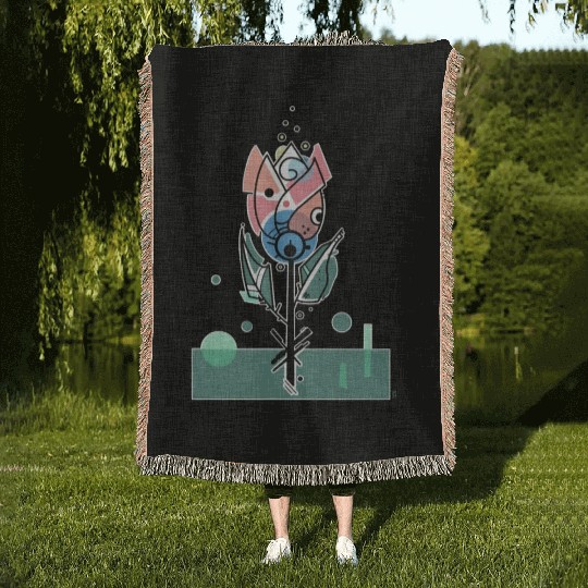 Retro Tulip Flower Woven Blankets