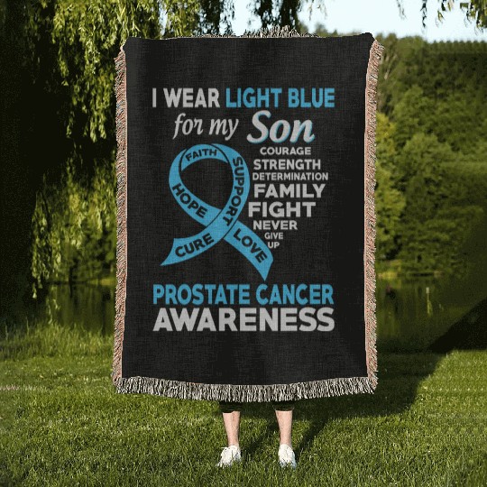I Wear Light Blue For My Son Prostate Cancer Woven Blankets