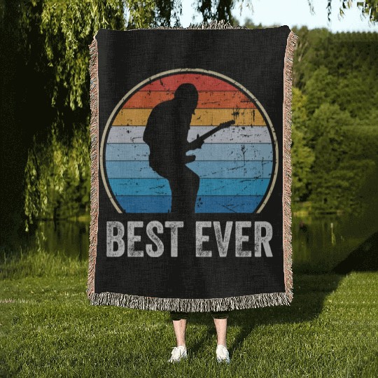 Best Dad Ever Music Guitar Woven Blankets