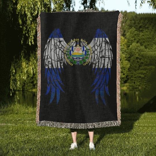 El Salvadorian Flag Angel Wings Jesus Christian El Woven Blankets