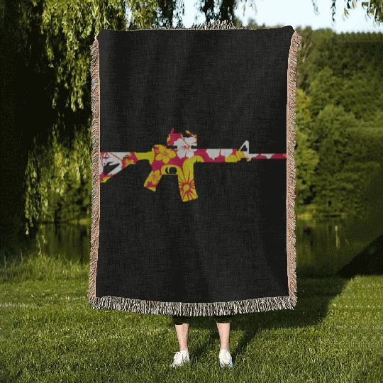 Tropical Gun Firearm Beach Hawaiian Aloha Ar-15 Woven Blankets