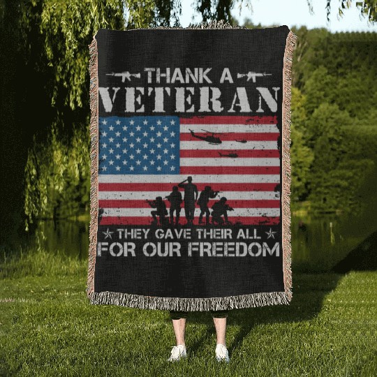 US Army Thank A Veteran American Flag Woven Blankets