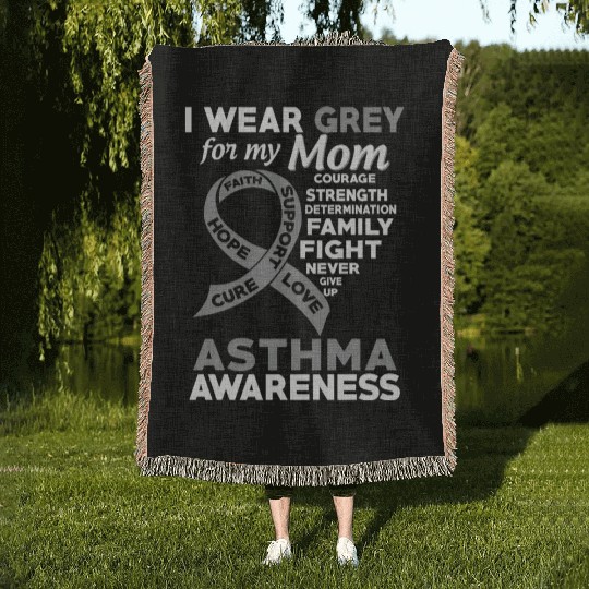 I Wear Grey For My Mom Asthma Awareness Woven Blankets