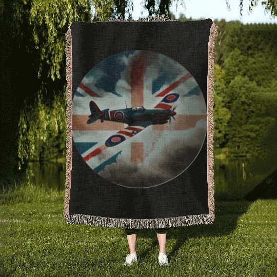 Spitfire Airplane Fighter Plane England UK Woven Blankets