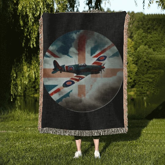 Spitfire Airplane Fighter Plane England UK Woven Blankets