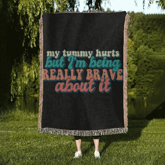 Tummy Ache Survivor My Tummy Hurts Funny Food Woven Blankets