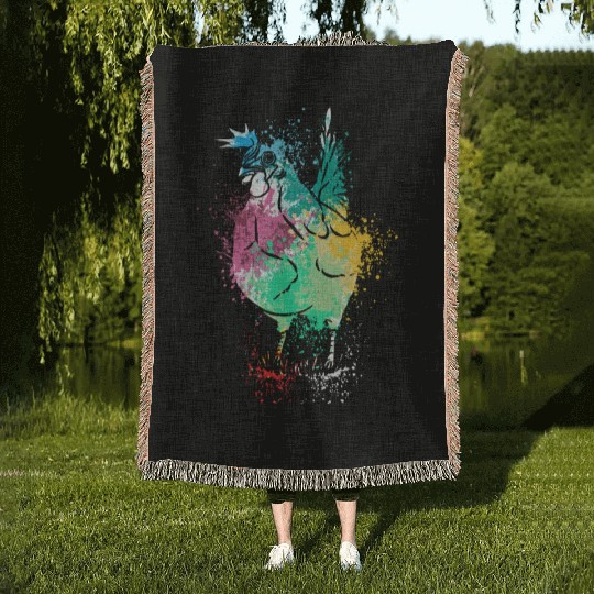 Colerfull Splash Art Farm animals chicken Woven Blankets