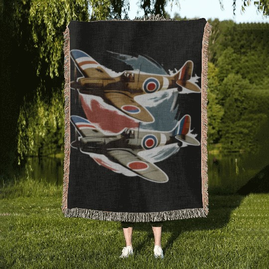 Pilot Spitfire Airplane Aviator Military Woven Blankets