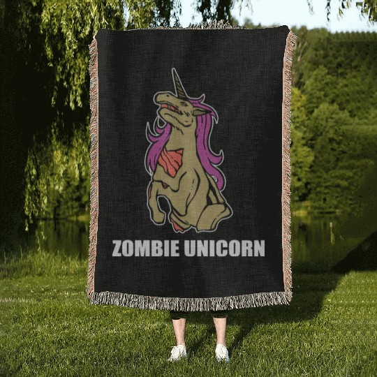 Zombie Unicorn Funny Cowboy Gift Woven Blankets
