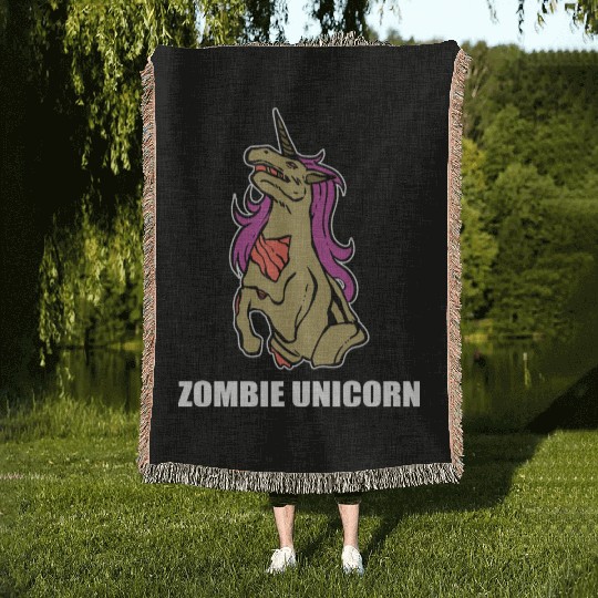 Zombie Unicorn Funny Cowboy Gift Woven Blankets