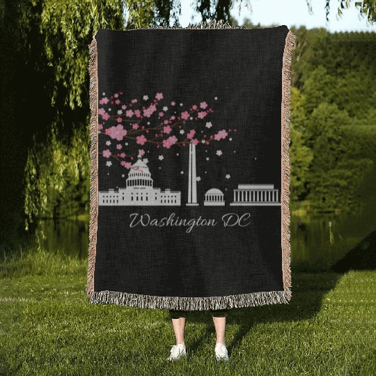 Washington Dc Monuments Memorials Cherry Blossoms Woven Blankets