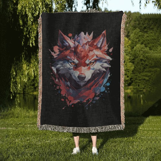 Polygonal Fox Print Woven Blankets