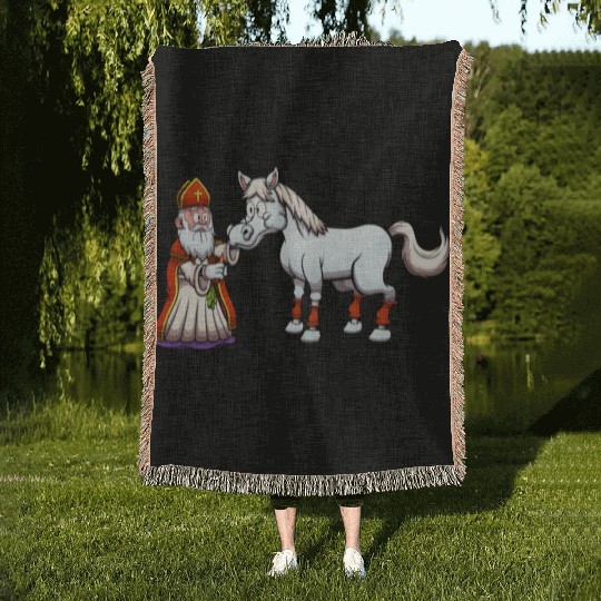 Saint Nicholas Feeding His Horse Woven Blankets