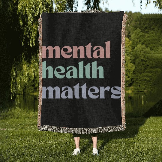Mental Health Matters | Retro Quote Pastel Rainbow Woven Blankets