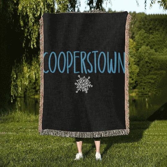 Cooperstown Ny Snowflake Drawing Light Blue Text Woven Blankets