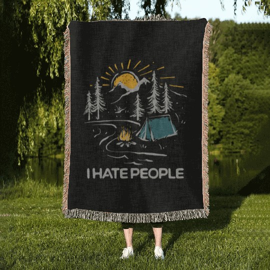 I Hate People Funny Camping Woven Blankets