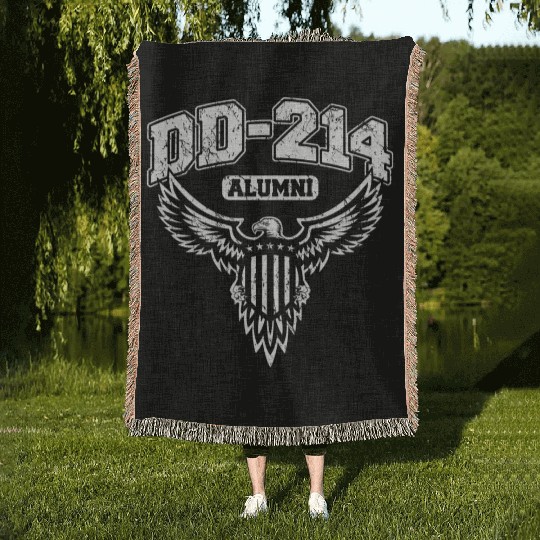 Dd 214 Alumni Military Veteran With Usa Eagle Woven Blankets