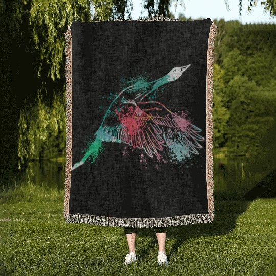Colorful Splash Art Farm animals goose Woven Blankets