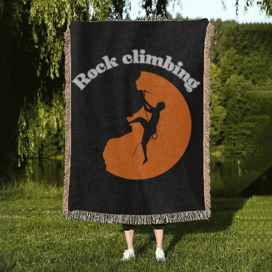 Rock climbing design Woven Blankets