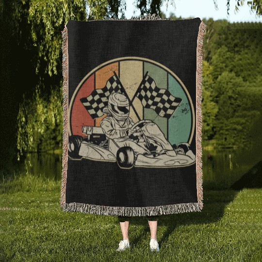 Kart Karting Retro Racing Kart Training Gift Woven Blankets