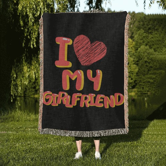 I Love My Girlfriend Heart Balloons White Woven Blankets