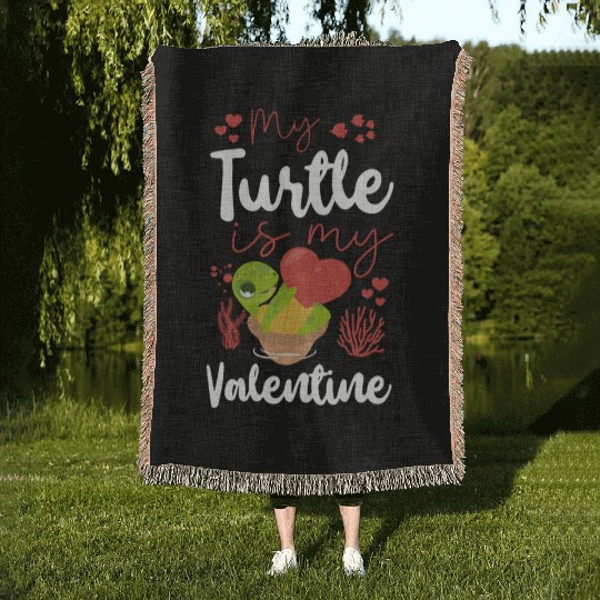 Sea Turtle Tortoise Valentines Day Woven Blankets