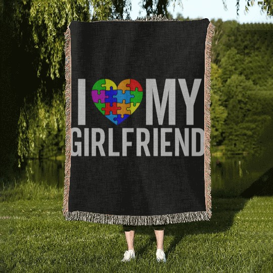 I Love My Girlfriend Woven Blankets