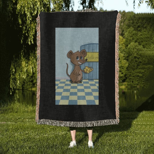 Cheesy Heart Mouse Woven Blankets