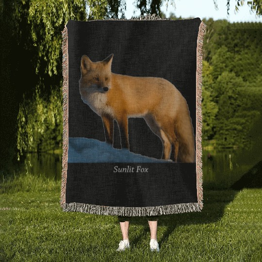 Sunlit Fox Wildlife Nature Woven Blankets
