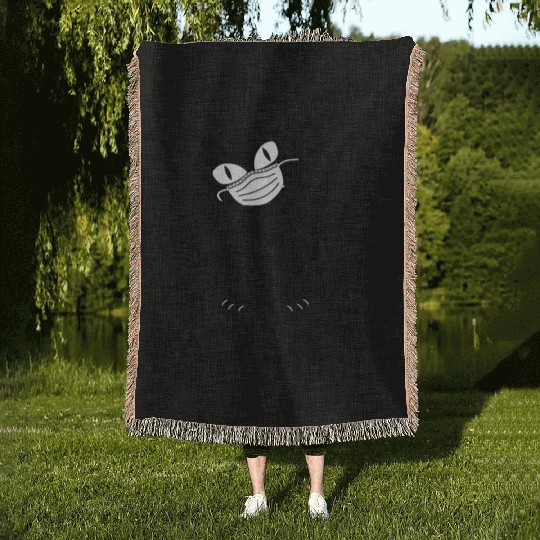 Funny Ew People Black Cat Face Mask Woven Blankets