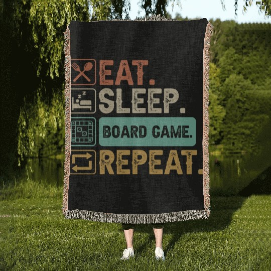 Eat Sleep Board Game Repeat Woven Blankets