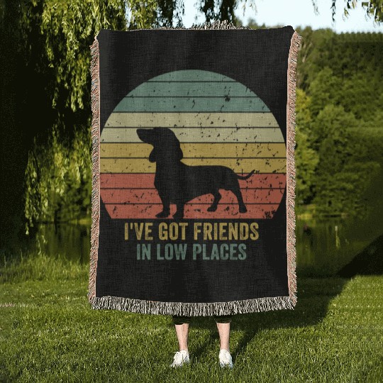 Dachshund I Got Friends In Low Places Dachshund Woven Blankets