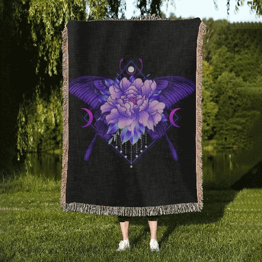 Peony Butterfly geometric tattoo Woven Blankets