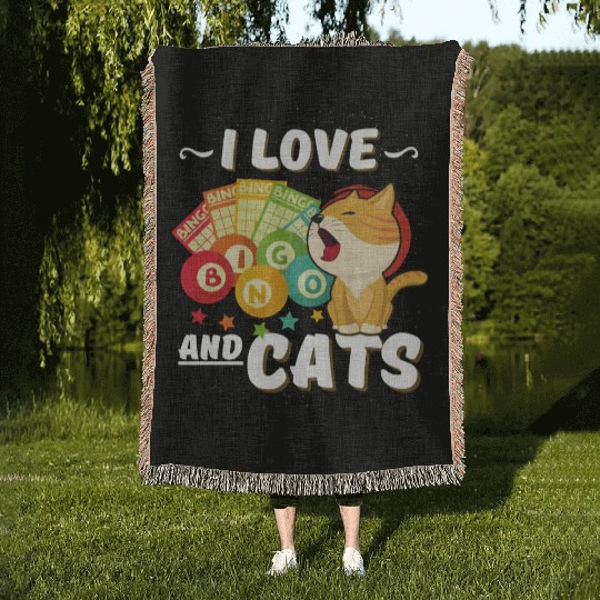 Gambling Cat Lover I Love Bingo And Cats Bingo Woven Blankets