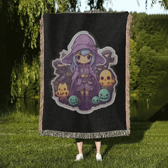 Cute Cartoonish Necromancer Summoning Friends Woven Blankets