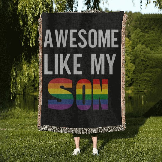 Awesome Like My Son Pride Rainbow Flag Woven Blankets