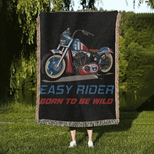Easy Rider Motorcycle Chopper Stars and Stripes Woven Blankets